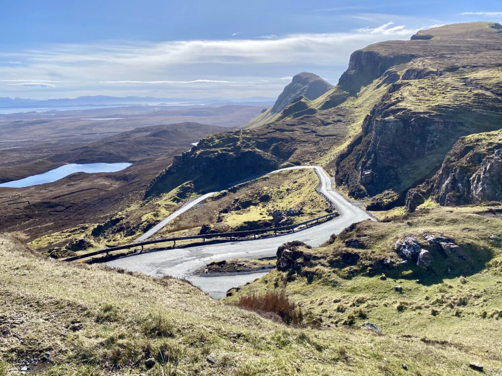 Quiraing Passtrasse Single Track Road Erdrutsch Insel Schottland Isle of Skye Highlands Wanderung