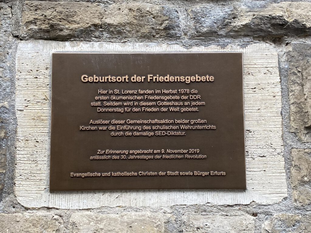 Gedenktafel "Geburtsort der Friedensgebete" Erfurt