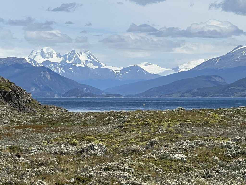  Isla Bridges in Feuerland mit Blick auf Schneeberge