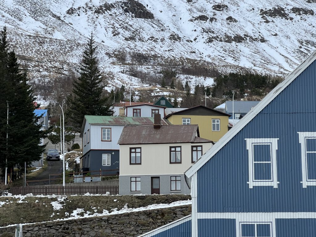 bunte Häuser am Hang in Siglufjörður