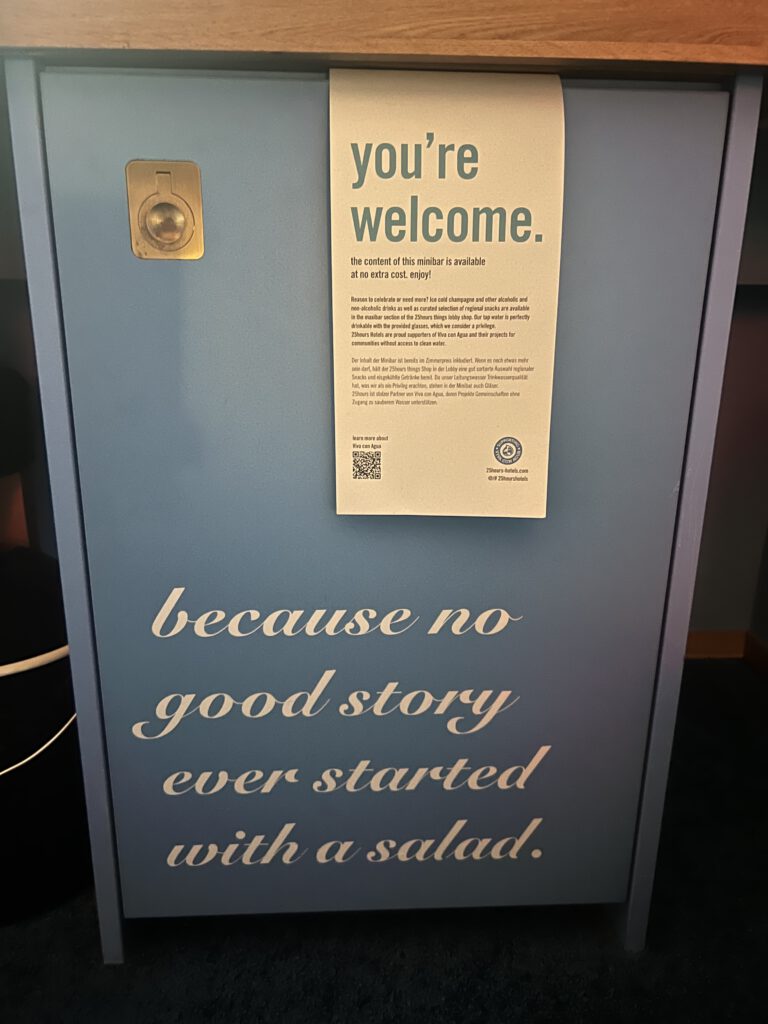 Minibar "because no good story ever started with a salad"